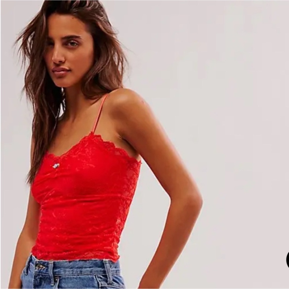 NWT Free People Lacey Essential Cami Tank Top Red